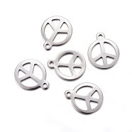 201 Stainless Steel Pendants, Peace Sign, Stainless Steel Color, 15x12.5x1mm, Hole: 1.4mm(STAS-O110-05P)