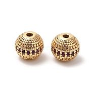 Brass Micro Pave Cubic Zirconia Beads, Round, Real 18K Gold Plated, 7.8x7mm, Hole: 1.5mm(KK-B074-75A-G)