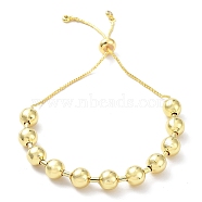 Long-Lasting Plated Brass Round Bead Slider Beacelets for Women Men, Cadmium Free & Lead Free, Real 18K Gold Plated, 10-5/8 inch(27cm), Bead: 8mm(BJEW-E089-01G-04)