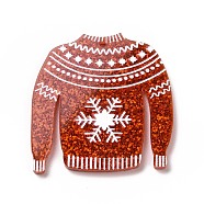 Printed Acrylic Pendants, with Glitter Sequins, for Christmas, Clothes with Snowflake Charm, Coral, 37x35x2mm, Hole: 1.6mm(MACR-F072-05B)