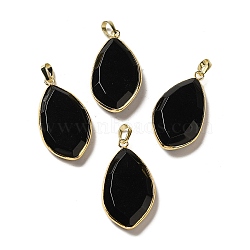 Glass Pendants, with Golden Rack Plating Brass Findings, Oval Charms, Black, 36~36.5x19.5~20x6~6.5mm, Hole: 6.5x3.5mm(G-K338-08G-10)