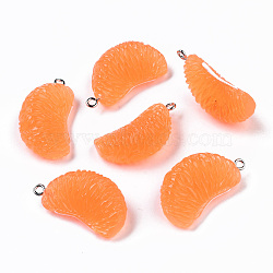 Opaque Resin Pendants, with Platinum Tone Iron Peg Bails, Orange, Orange, 31.5x17.5x12mm, Hole: 2mm(RESI-T028-72)