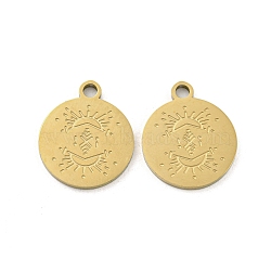 Ion Plating(IP) 316L Surgical Stainless Steel Pendants, Real 18K Gold Plated, Flat Round Charm, Sun, 18x15x1.5mm, Hole: 2.2mm(STAS-K280-11G-03)
