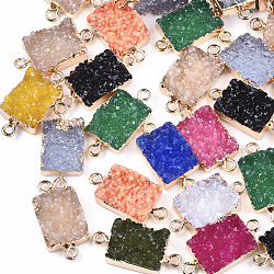 Electroplate Druzy Resin Links connectors, with Iron Findings, Rectangle, Light Gold, Mixed Color, 25~26x12x5~6mm, Hole: 1mm(X-RESI-S366-10)