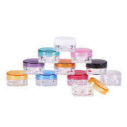 5G Square Bottom Plastic Empty Face Cream Jar, Cosmetic Container, with Screw Lid, Mixed Color, 2.9x2.9x1.6cm, Capacity: 5g(MRMJ-WH0011-G-M)