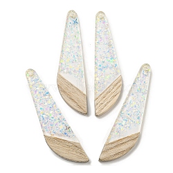 Wooden Pendants, Resin and Star Gold Foil, Dragonfly Wing, Clear AB, 54x14x4mm, Hole: 2mm(FIND-B042-02B)