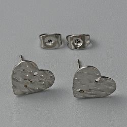 304 Stainless Steel Textured Geometry Stud Earring Findings with Hole, Stainless Steel Color, Heart, 11x12mm, Hole: 1mm, Pin: 0.6mm(STAS-WH0027-54I)