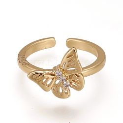 Brass Micro Pave Cubic Zirconia Cuff Rings, Open Rings, Long-Lasting Plated, Butterfly, Real 18K Gold Plated, Inner Diameter: 17mm(RJEW-Z003-03G)