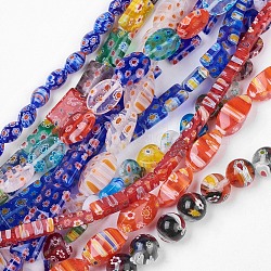 Handmade Millefiori Glass Beads Strands, Mixed Shapes, Mixed Color, 7.5~21x4~22x2.5~8mm, Hole: 1~2mm, 14.1 inch~16.5 inch(36~42cm)(LK-F011-01)