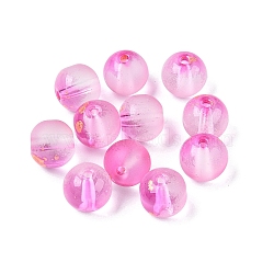 Frosted Baking Painted Glass Beads, with Golden Glitter Powder, Round, Deep Pink, 8~8.5mm, Hole: 1.4~1.6mm, about 1500pcs/1000g(DGLA-N005-8mm-04)