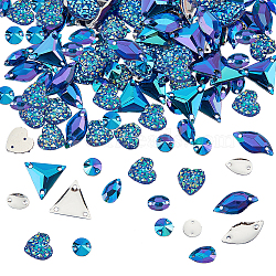 Elite 120Pcs 6 Style Sew on Rhinestone, Resin Rhinestone, 2-Hole Links, Flat Back & Back Plated, Garments Accessories, Mixed Shape, Sapphire AB, 8~20x7~13mm, 20pcs/style(RESI-PH0002-04D)