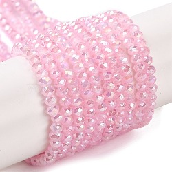 Baking Electroplate Glass Beads Strands, AB Color, Faceted, Round, Hot Pink, 4x3mm, Hole: 1mm, about 113~115pcs/strand, 16.14''(41~42cm)(DGLA-A039-J4mm-B16)