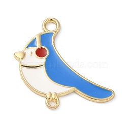 Rack Plating Alloy Enamel Bird Connector Charms, Long-Lasting Plated, Light Gold, Dodger Blue, 23x25x1.50mm,Hole:2mm(ENAM-U001-03A-G)