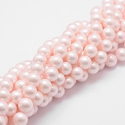 Shell Pearl Bead Strands, Rainbow Plated, Grade A, Round, Pink, 8mm, Hole: 1mm, about 51pcs/strand, 16 inch(BSHE-L025-06-8mm)