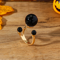 Alloy with Imitation Pearl Adjustable Cuff Rings for Women, Rose Gold, Black, Inner Diameter: 18mm(LG2934-4)