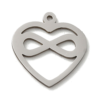 201 Stainless Steel Pendants, Laser Cut, Stainless Steel Color, Heart Charm, Infinity, 15x14x1mm, Hole: 1mm