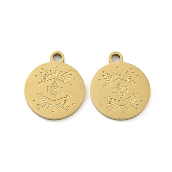 Ion Plating(IP) 316L Surgical Stainless Steel Pendants, Real 18K Gold Plated, Flat Round Charm, Sun, 18x15x1.5mm, Hole: 2.2mm