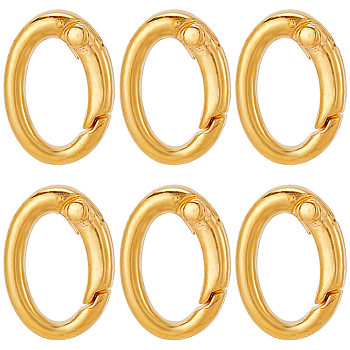 6Pcs Rack Plating Brass Spring Gate Rings, Oval, Lead Free & Cadmium Free, Long-Lasting Plated, Real 18K Gold Plated, 22x15x5mm