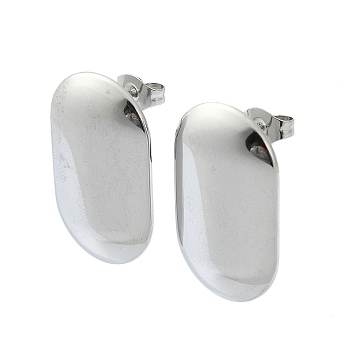 201 Stainless Steel Stud Earrings, with 304 Stainless Steel Pins, Plain Oval, Stainless Steel Color, 23.5x14mm