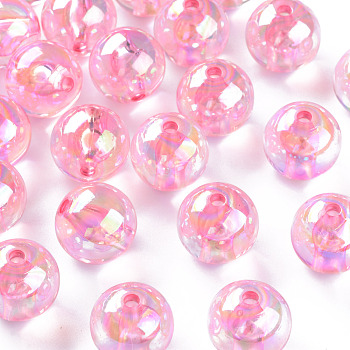 Transparent Acrylic Beads, AB Color Plated, Round, Hot Pink, 16x15mm, Hole: 2.8mm, about 220pcs/500g