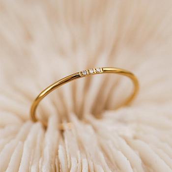 201 Stainless Steel Finger Rings, with Rhinestone for Women, Golden, US Size 8(18.1mm)