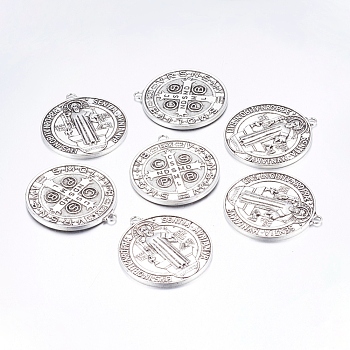 Tibetan Style Alloy Big Pendants, Cadmium Free & Nickel Free & Lead Free, Saint Benedict Medal, Antique Silver, 51x46x3mm, Hole: 3mm