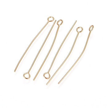 304 Stainless Steel Eye Pins, Real 18K Gold Plated, 22 Gauge, 34.7x0.6mm, Hole: 2mm