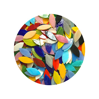Glass Cabochons, Mosaic Tiles, for Home Decoration or DIY Crafts, Leaf, Mixed Color, 26.3x11.5x3.2mm