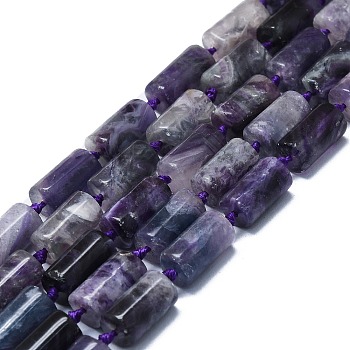 Natural Purple Fluorite Beads Strands, Column, 14x8mm, Hole: 1mm, about 24pcs/strand, 15.75 inch(40cm)