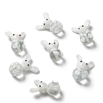 Handmade Bunny Lampwork Beads, Rabbit Beads, White, 25~28x18~20x13~14mm, Hole: 1mm