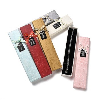Cardboard Necklace Boxes, with Sponge Inside, Rectangle with Bowknot, Mixed Color, 21.8x4.5x3.1cm