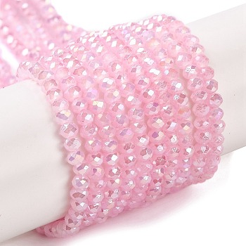 Baking Electroplate Glass Beads Strands, AB Color, Faceted, Round, Hot Pink, 4x3mm, Hole: 1mm, about 113~115pcs/strand, 16.14''(41~42cm)