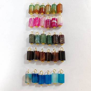 36Pcs 6 Style Natural Agate Pendants, with Alloy Daisy Spacer Beads and Iron Flat Head Pin, Golden, Column, 17.5~18x8mm, Hole: 2.3mm, 6pcs/style