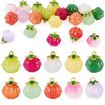 20Pcs 10 Colors Glass Charms, Pumpkin, with Golden Alloy Enamel Findings, Mixed Color, 14.5x13mm, Hole: 1.5mm, 2pcs/color