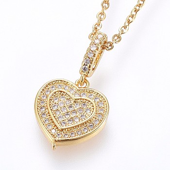 304 Stainless Steel Pendant Necklaces, with Cubic Zirconia, Heart, Golden, 17.71 inch(45cm), Pendant: 14x12.5x2.5mm
