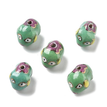 Handmade Porcelain Beads, Ornamental with Gold, Pig, Green, 12x11.5~12x12mm, Hole: 1.8mm