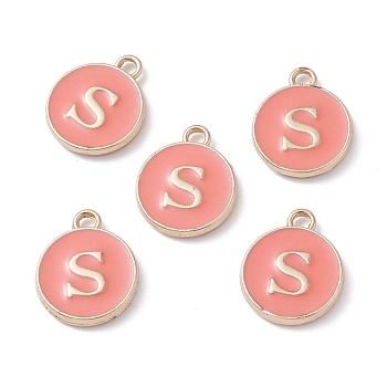(Defective Closeout Sale Border damaged) Golden Plated Alloy Enamel Charms, Cadmium Free & Lead Free, Enamelled Sequins, Flat Round with Letter, Letter.S, 14x12x2mm, Hole: 1.3mm