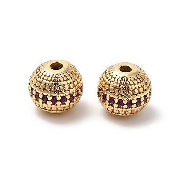 Brass Micro Pave Cubic Zirconia Beads, Round, Real 18K Gold Plated, 7.8x7mm, Hole: 1.5mm