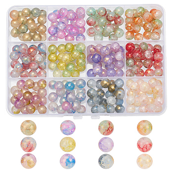 240Pcs 12 Colors Baking Painted Crackle Glass Beads, with Gold Powder, Round, Mixed Color, 8mm, Hole: 1.2mm, 20Pcs/color