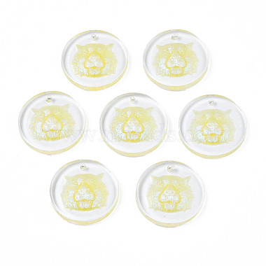 Champagne Yellow Flat Round Resin Pendants