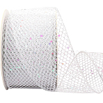9M Sparkle Polyester Mesh Ribbon with Paillettes, for Costume Decoration, Gift Decoration, Silver, 2-1/2 inch(63mm), about 9.84 Yards(9m)/Roll(OCOR-WH20012-15E)