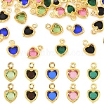 50Pcs 5 Colors Heart Rack Plating Brass Glass Charms, Cadmium Free & Lead Free, Long-Lasting Plated, Golden, 7.5x5x2mm, Hole: 1mm, 10pcs/color(KK-YW0004-09G)
