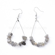 Dangle Earrings, with Natural Labradorite Chips, Platinum Plated Brass Earring Hooks and teardrop, Pendants, 71~75mm, Pendant: 53.5~59mm, Pin: 0.5mm(EJEW-E255-B04)