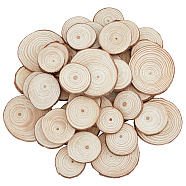 50Pcs Unfinished Natural Poplar Wood Cabochons, Wooden Circles Tree Slices, Flat Round, BurlyWood, 30~60x5~5.5mm(WOOD-HY0001-02)