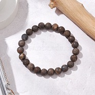 Natural Bronzite Round Beaded Stretch Bracelets for Women Men, Inner Diameter: 2-1/8 inch(5.4cm)(BJEW-JB11425)