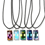 Waxed Cord Necklaces, K9 Glass Pendant Necklaces, Rectangle, Mixed Color, 17.72 inch(45cm)(NJEW-P310-07P)