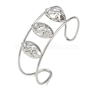 Non-Tarnish 304 Stainless Steel Wide Hollow Textured Horse Eye Opaen Cuff Bangles, Stainless Steel Color, 2-1/2~2-5/8 inch(6.5~6.75cm)x1-7/8 inch(4.7cm)(BJEW-Q348-06P-02)