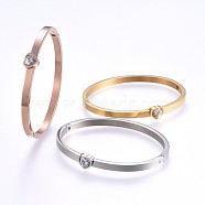 304 Stainless Steel Bangles, with Rhinestone, Heart, Mixed Color, 2-1/4 inch(5.6cm)x1-7/8 inch(4.7cm), 4~7.5mm(BJEW-P222-08)