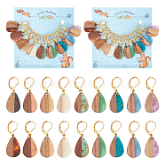 Teardrop Resin & Walnut Wood Pendant Stitch Markers, Crochet Leverback Hoop Charms, Locking Stitch Marker with Wine Glass Charm Ring, Mixed Color, 3.8cm, 9 colors, 2pcs/color, 18pcs/set, 2 sets/box(HJEW-AB00325)