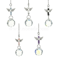 Glass Round Pendant Decorations, with Angel Gemstone & Alloy Link, for Home Decorations, 167mm(HJEW-JM01233)